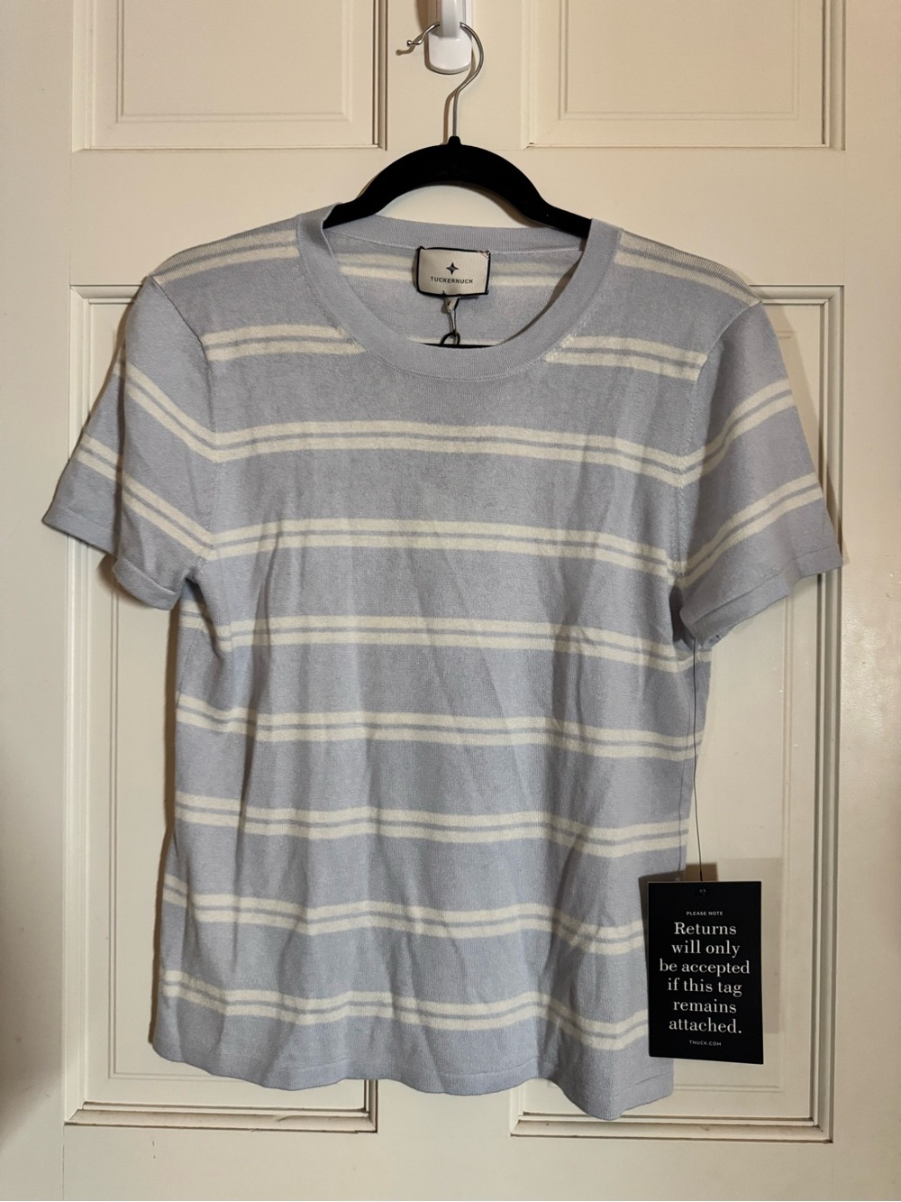 NWT Tuckernuck Cashmere Silk Katie Tee Blue Ivory Stripe M